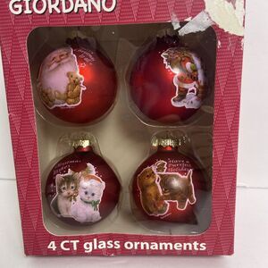 Kitten Small Glass Ornaments Red Giordano 4ct Gold Tips Christmas Kmart VTG